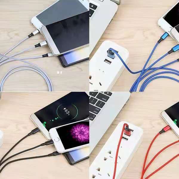 3 in 1 USB Charging Cable 2.4A Fast Charger Cable Type C / Lightning iPhone IOS / Android Micro
