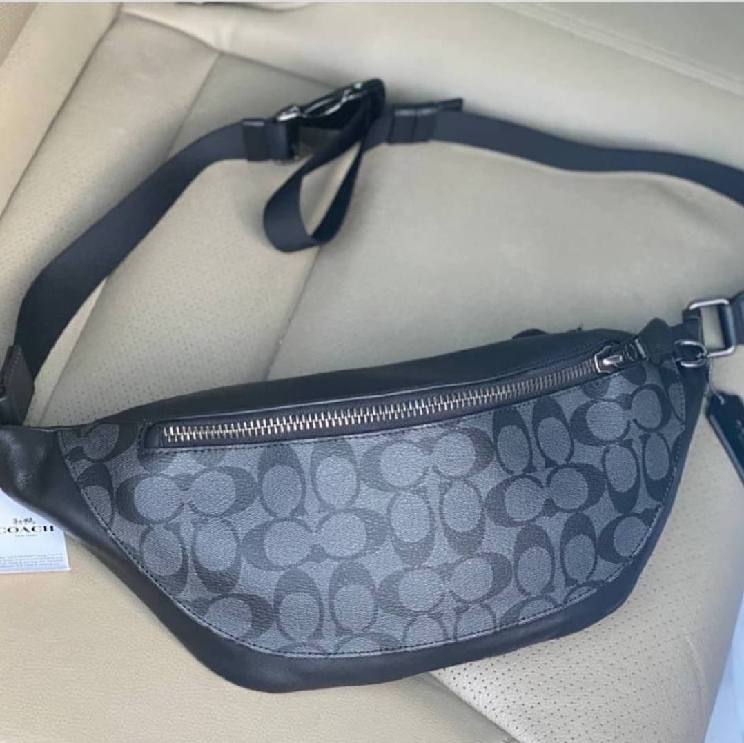 F78777 Coach Warren Belt Bag In Signature Canvas Charcoal/Black