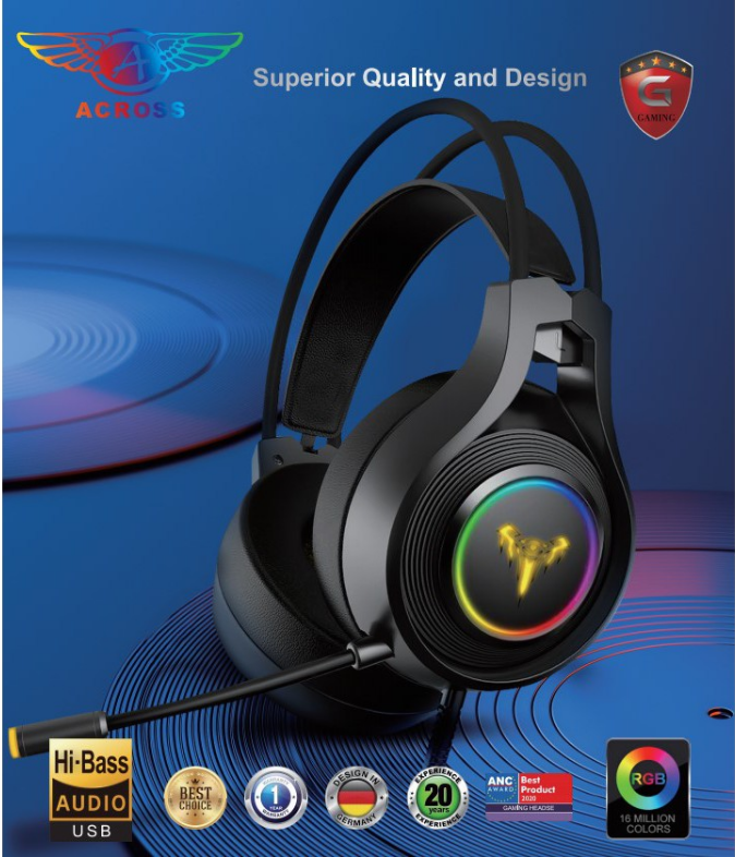 Across GHS-GV3L USB Gaming HeadSet with Powerful RGB  Surround Sound