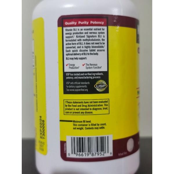 Kirkland vitamin B12 5000mcg methylcobalamin form quick dissolve tablet