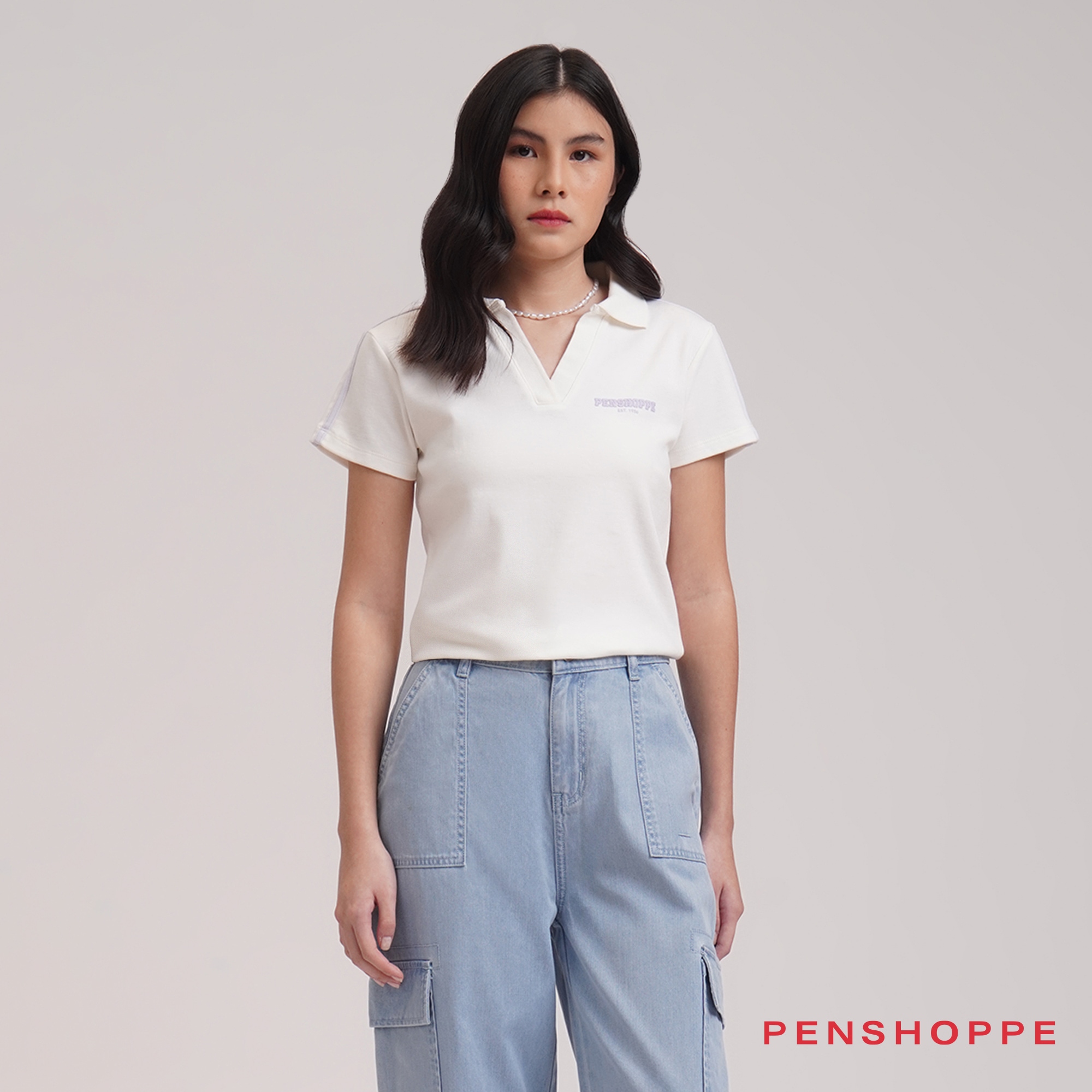 Penshoppe Slim Fit V Placket Polo with Contrast Details and