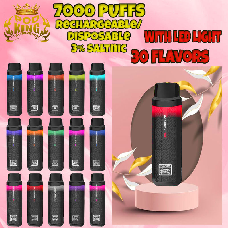 POD KING SUPREME W/ LED LIGHT Rechargeable Disposable PUFF PLUS 7000