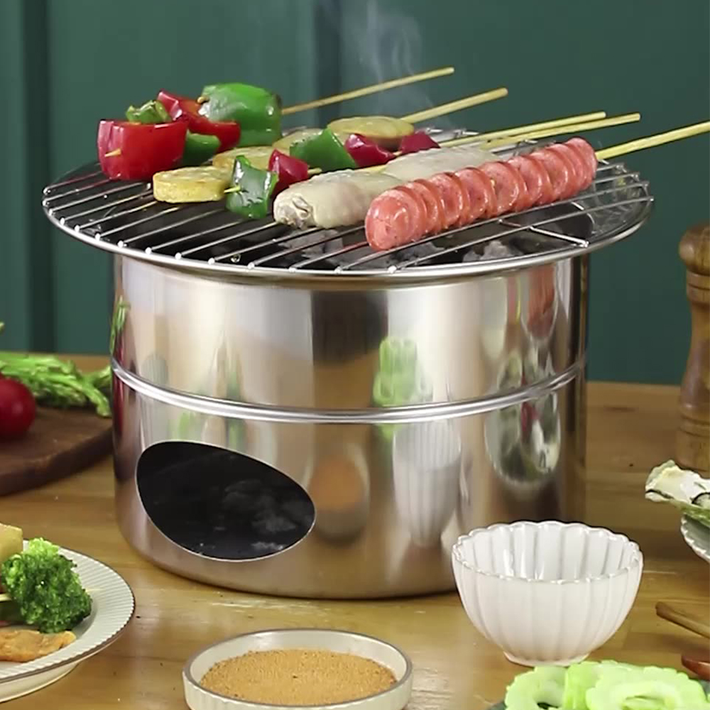 Japanese Style Stainless Steel Barbecue Grill Pan Circular Charcoal BBQ