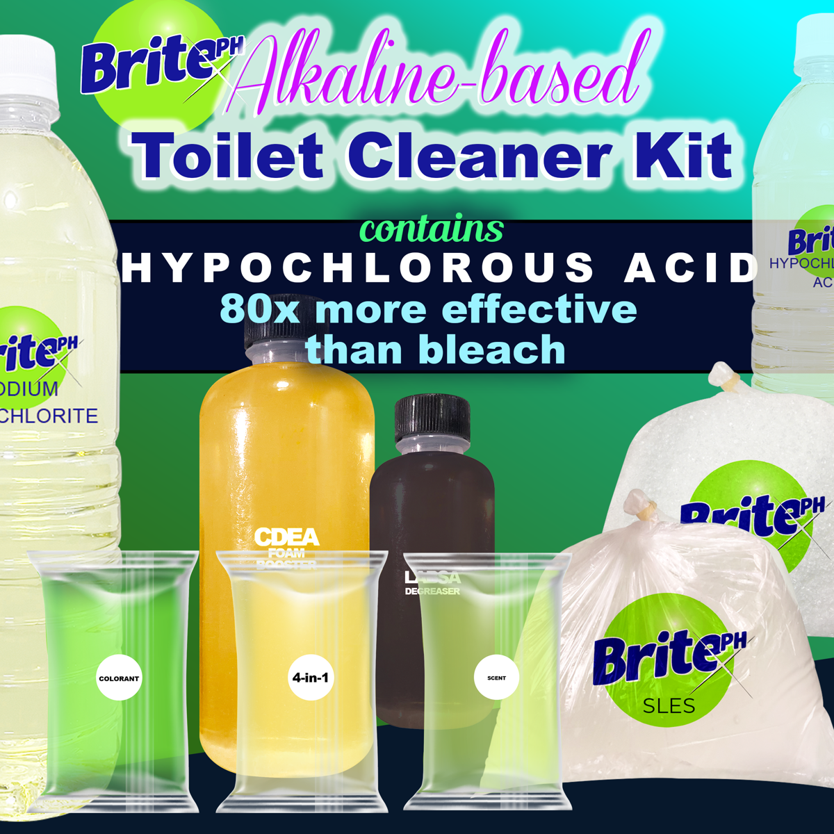 Toilet Bowl Cleaner Kit DIY (AlkalineBased) with Hypochlorous Acid