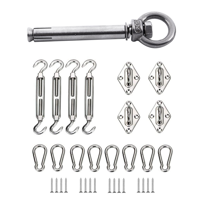 2 Pcs Stainless Steel Raw Style Shield Anchor Eye Bolts & 1 Set M6 Awning Attachment Sun Shade Sail Hardware Kit