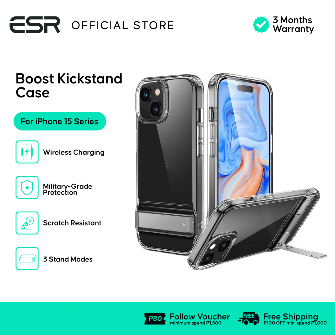ESR Boost Kickstand Case, Compatible with iPhone 15, Clear
