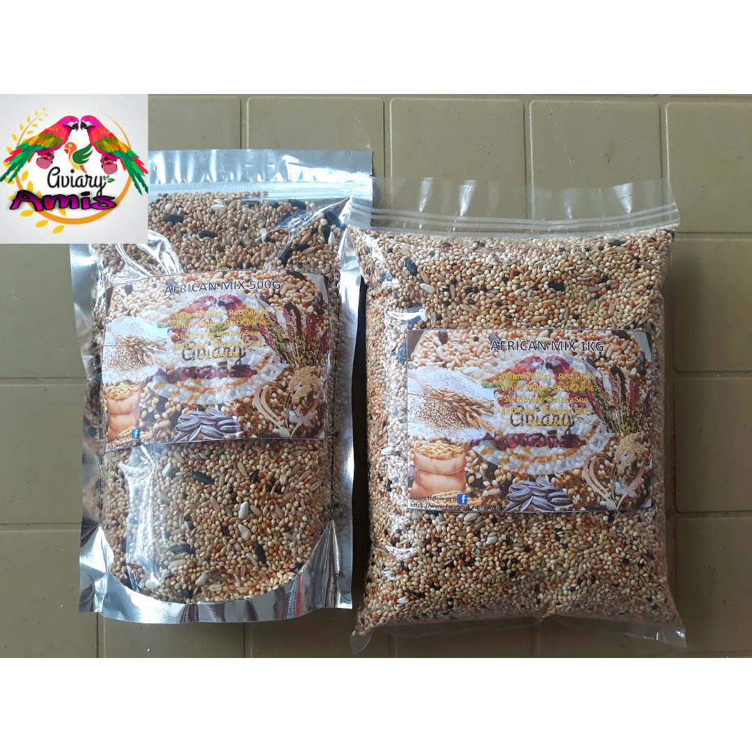 AFRICAN MIX BIRD SEEDS 1 KILO/500g (ASSORTED BIRD SEED-  SUNFLOWER/SAFFLOWER/OATGROAT/MILLET/CANARY SEEDS)