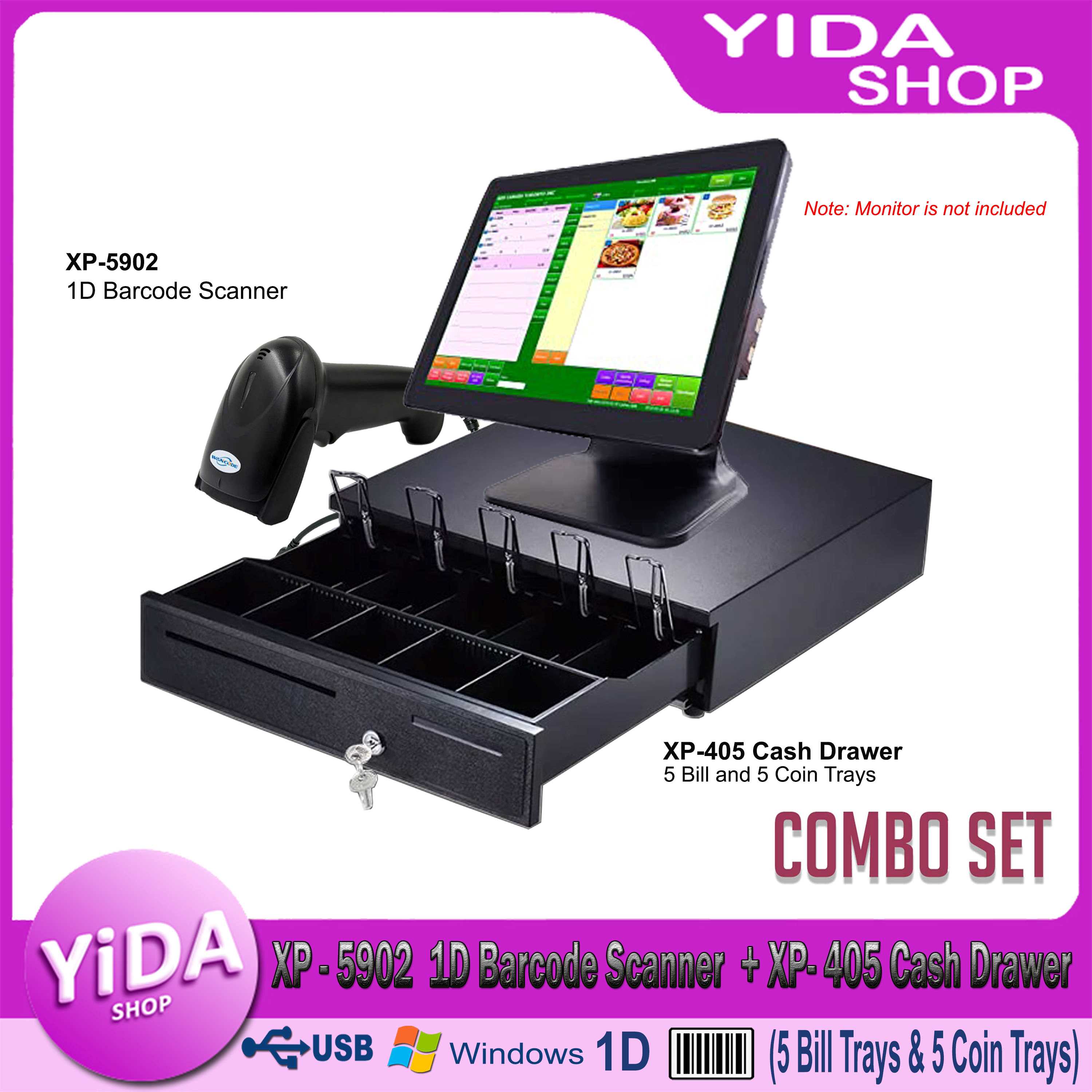 YiDA Shop Xprinter XP-9100 1D Barcode Scanner + XP-405 Heavy Duty Cash ...