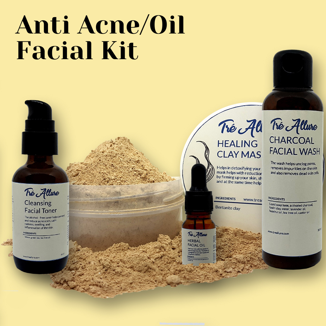 Tre Allure Organic Natural Skin Care Anti Acne / Oil Kit (Daily 