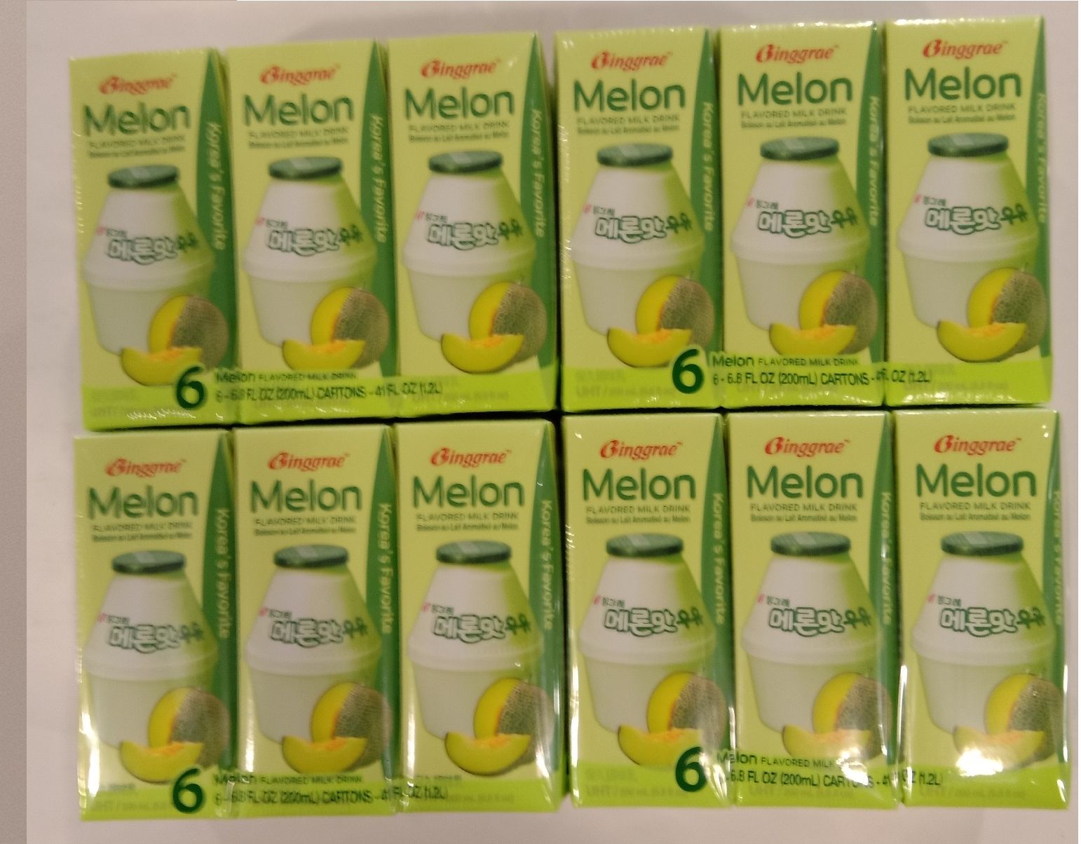 Binggrae Melon Flavored Milk Drink 6.8 Fl (200ml) / 6 Pack x 4 (24 Pack