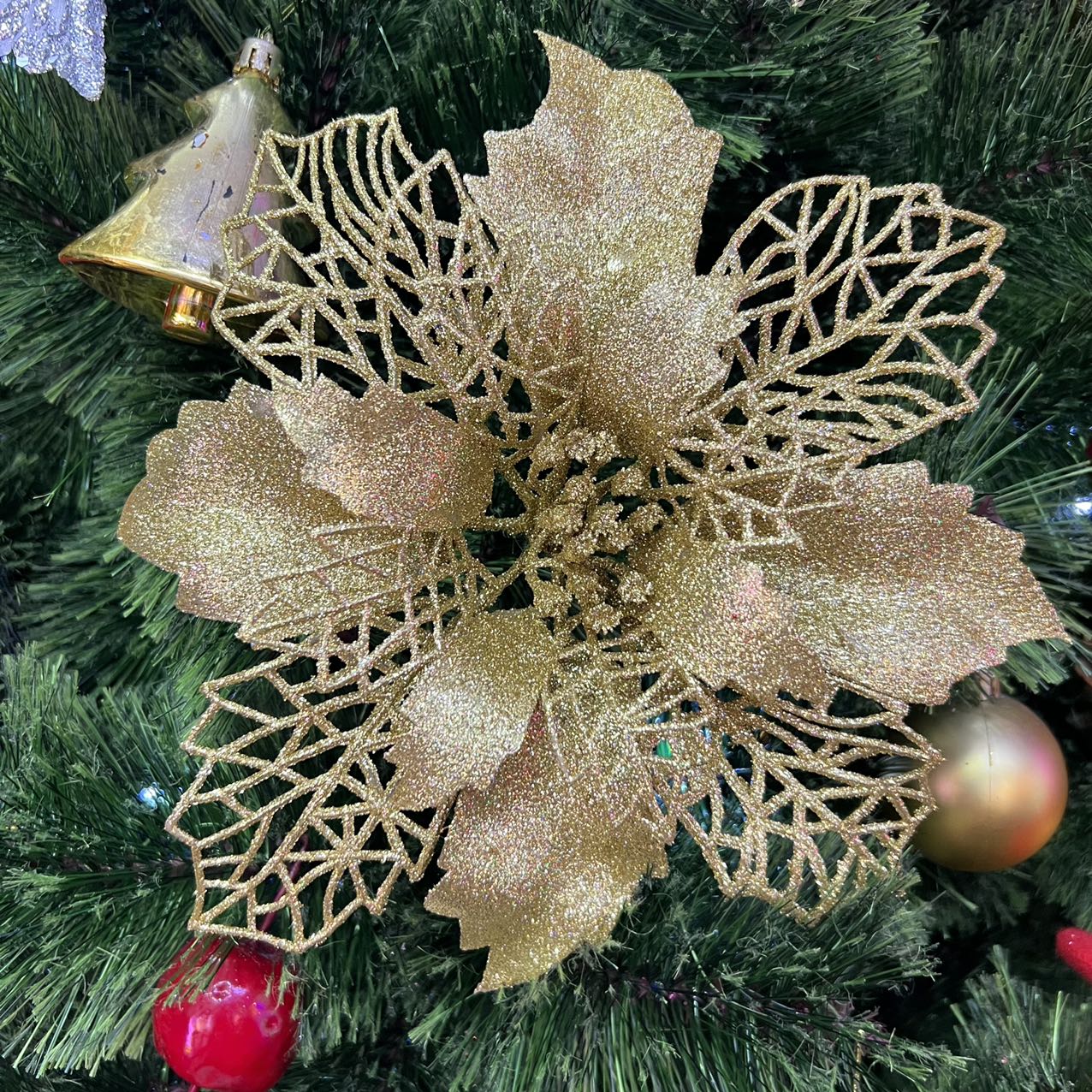 25CM (12 Pieces) Large Christmas Flower Sparkling Faux Christmas Tree ...