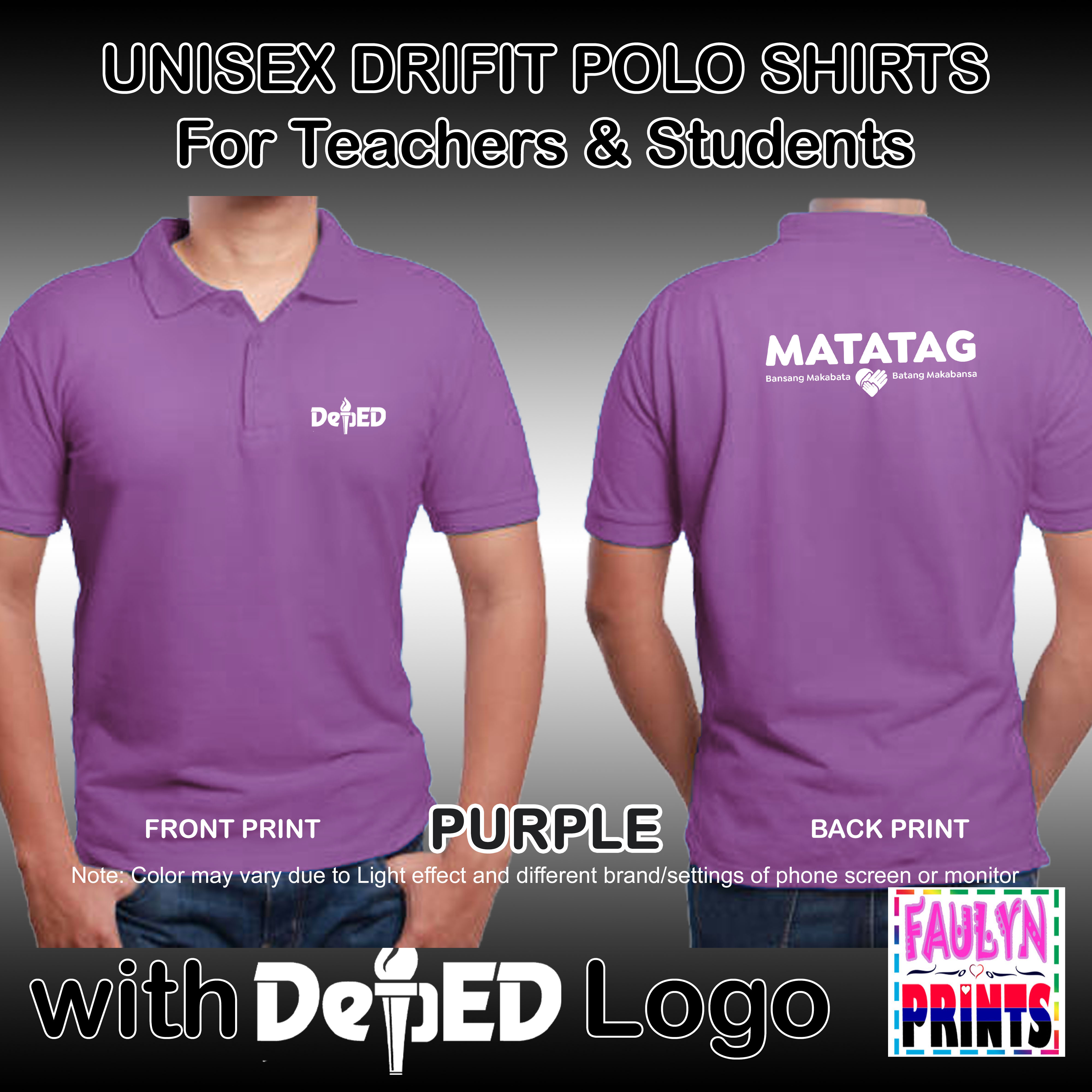 Premium COLORED DRIFIT POLO SHIRT with DepED LOGO and MATATAG PRINT for  Teachers, DepEd Employees & Students, Size: Unisex