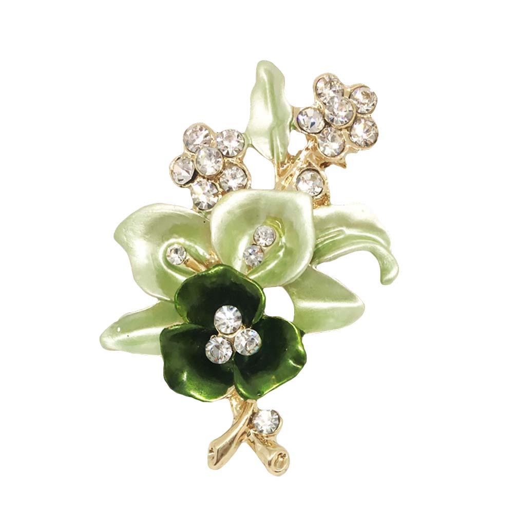 Talent Star Elegant Women Rhinestone Flower Enamel Brooch Pin Cardigan Scarf Corsage Jewelry
