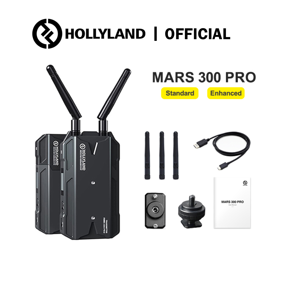 Hollyland Mars 300 Pro Enhanced Wireless Video Transmitter & Receiver 300Ft  Range 1080p HDMI 5G 0.08S Low Latency APP Support iOS Android [2 Battery