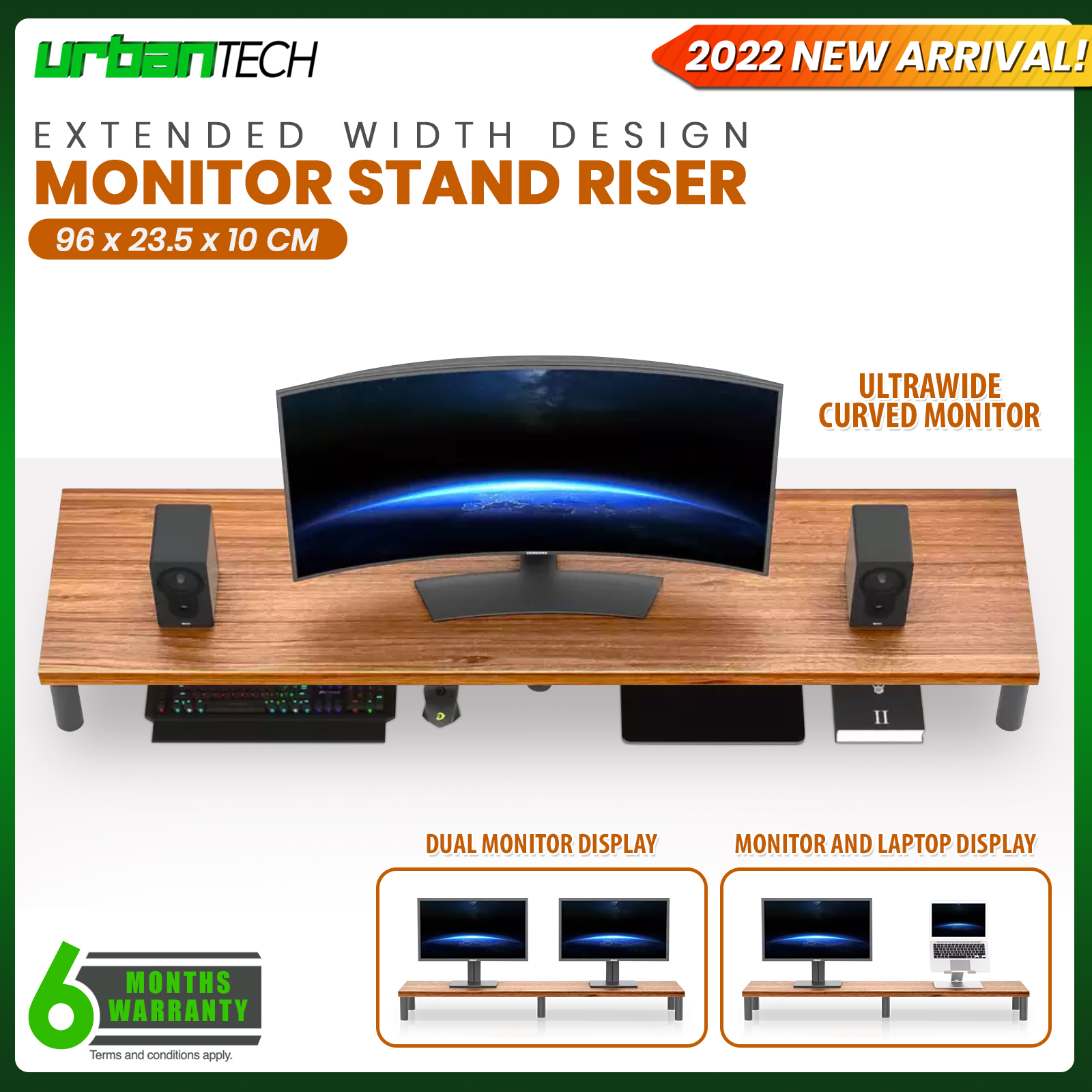 Extended Width Monitor Stand Wooden Universal Monitor Riser and Laptop