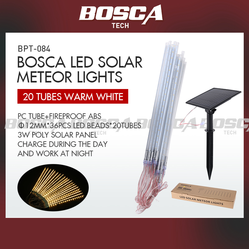 BOSCA LED Solar Meteor Lights Warm white or RGB 10 tubes 20 tubes