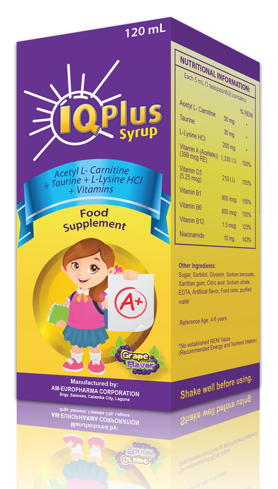 IQ Plus Syrup(Acetyl Lcarnitine+Taurine+LLysine HCI+Vitamins) 120ml