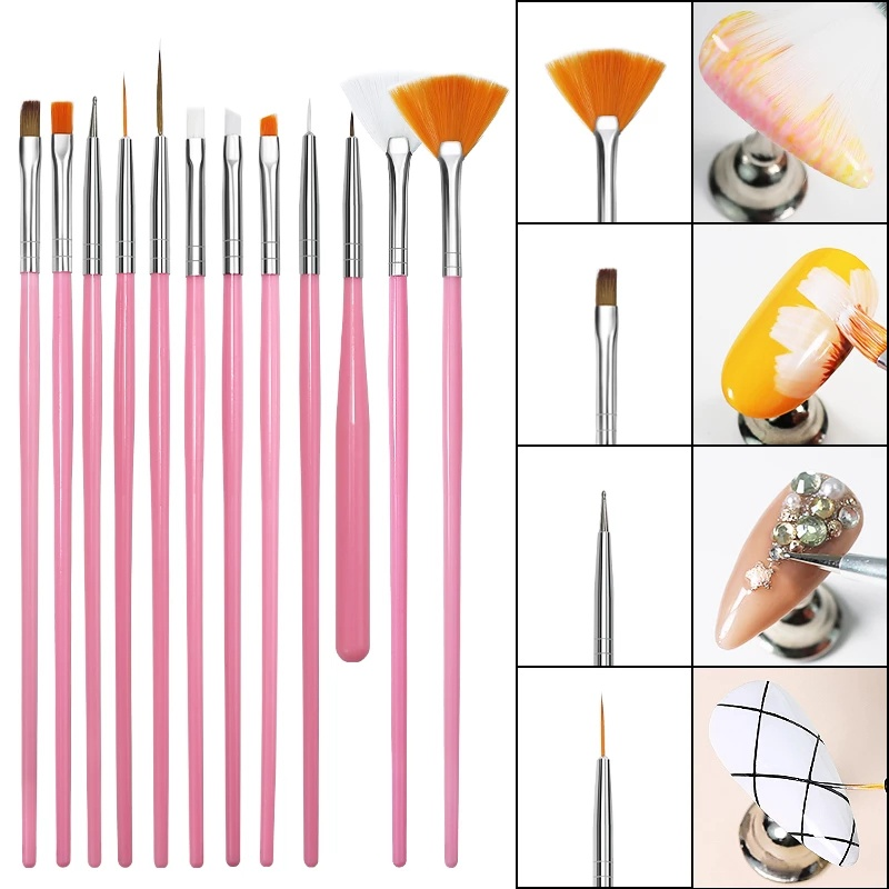 15pcs Nail Brush Set for Detailing Striping Nail Art With Gel Brushes,  Painting Brushes, 3D Brush, Acrylic Brush for Nail Art Painting 