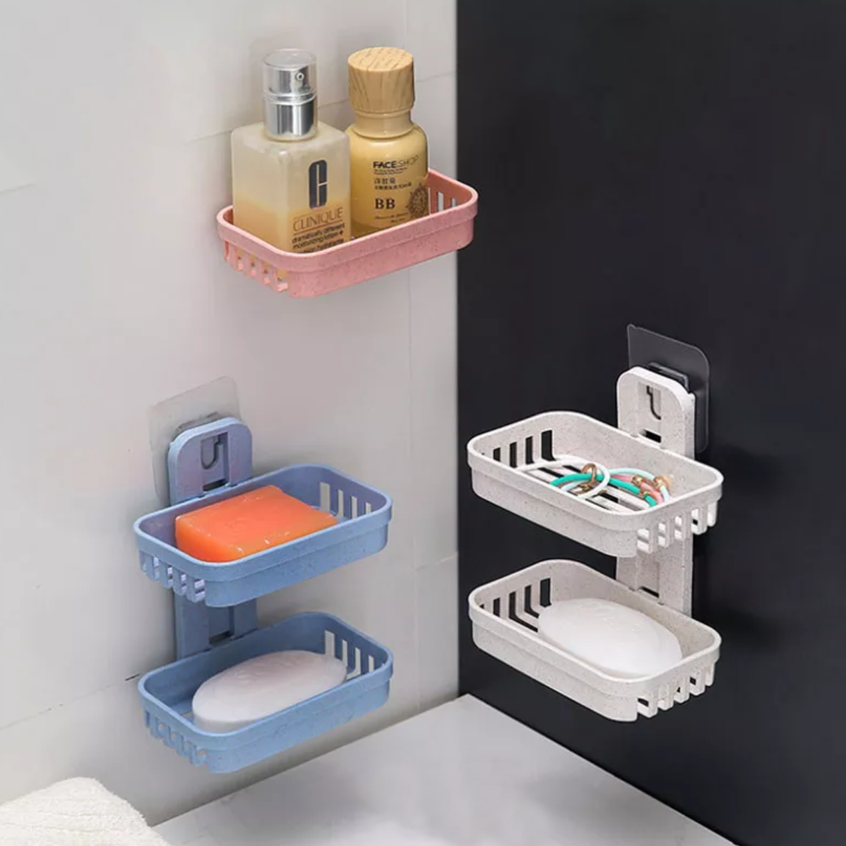 Antokin Bathroom Shelves and Racks Double Layer Soap Box Holder Rack  Bathroom Shower Soap Dish Hanging Tray Wall Holder Storage Holders – Antokin