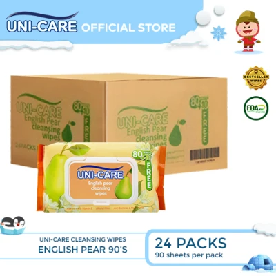 Uni-care English Pear Cleansing Wipes 90's Pack of 24 (1 Case)