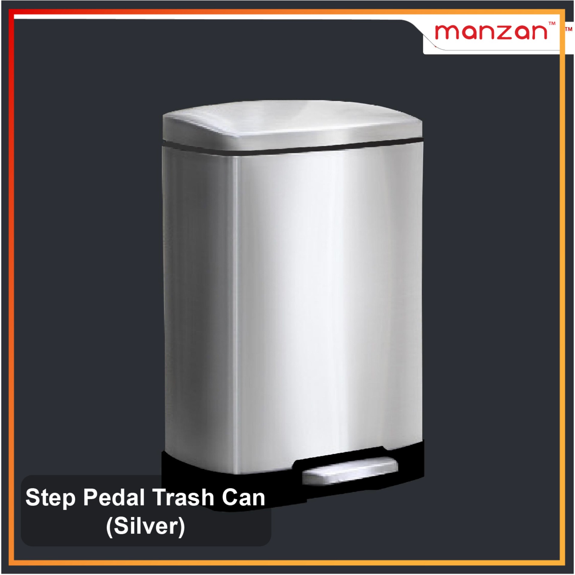 Manzan Step Pedal Trash Can 12L Rectangle Stainless steel Trash tin