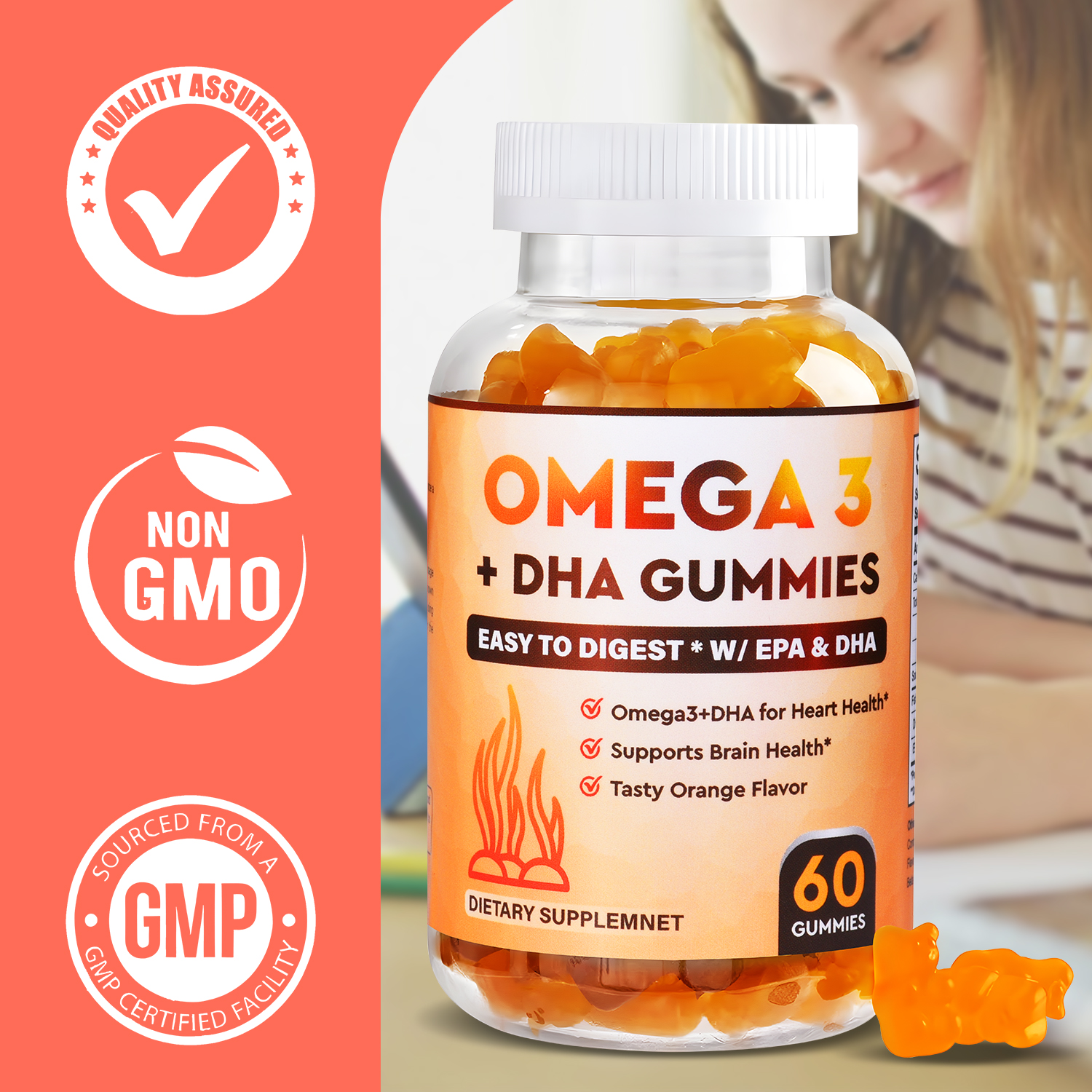 Omega 3 dr vita dha vitamins for Kids ,Tasty Natural Orange Fish Oil
