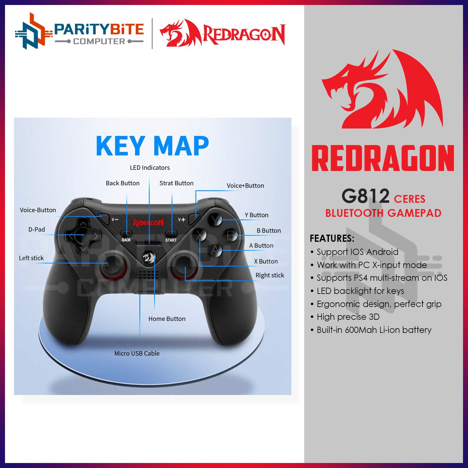 Redragon Ceres G812 Bluetooth Gamepad For iOS Android Lazada