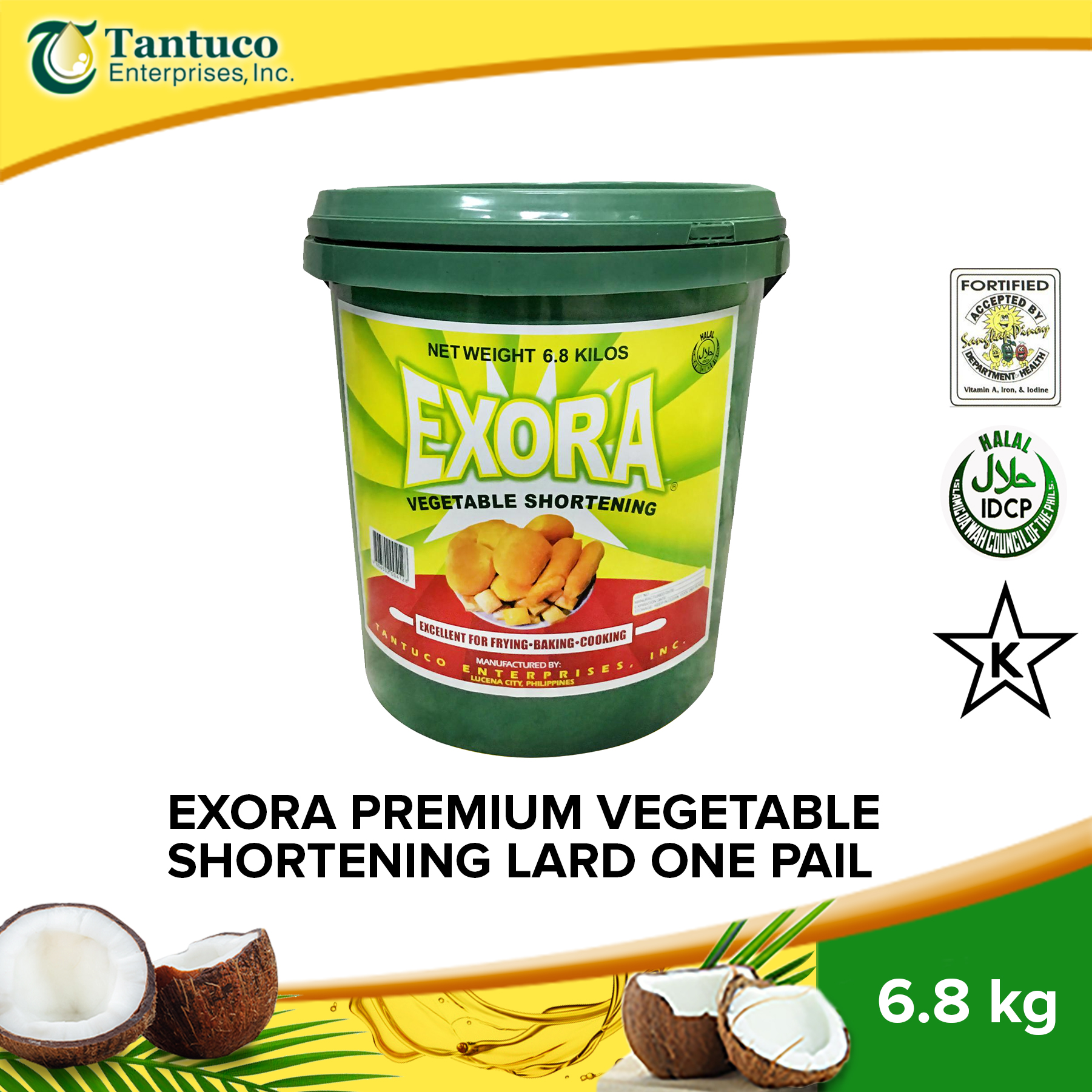 EXORA Premium Vegetable Shortening (Lard) 6.8kg Pail Perfect for Baking