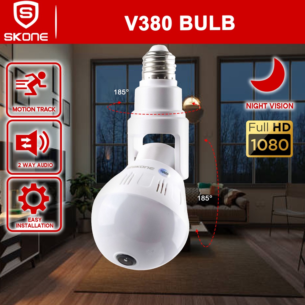 V380 CCTV Bulb Camera 360 Panoramic Bulb V2 Round Type 1080p Wireless