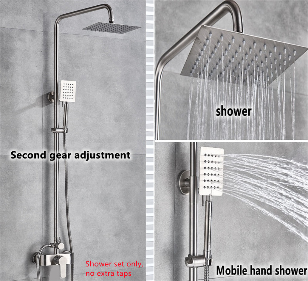 Shower Set 304 Stainless Steel Bathroom Shower height adjustable with Top Spray Hand Shower
