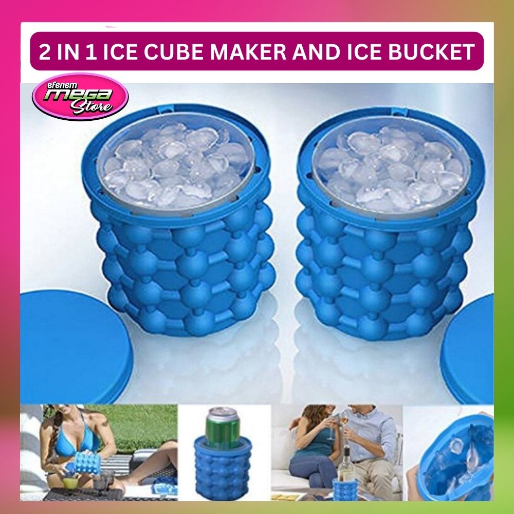 Efenem Mega Store l 2 in 1 Silicone Ice Cube Maker and Ice Bucket
