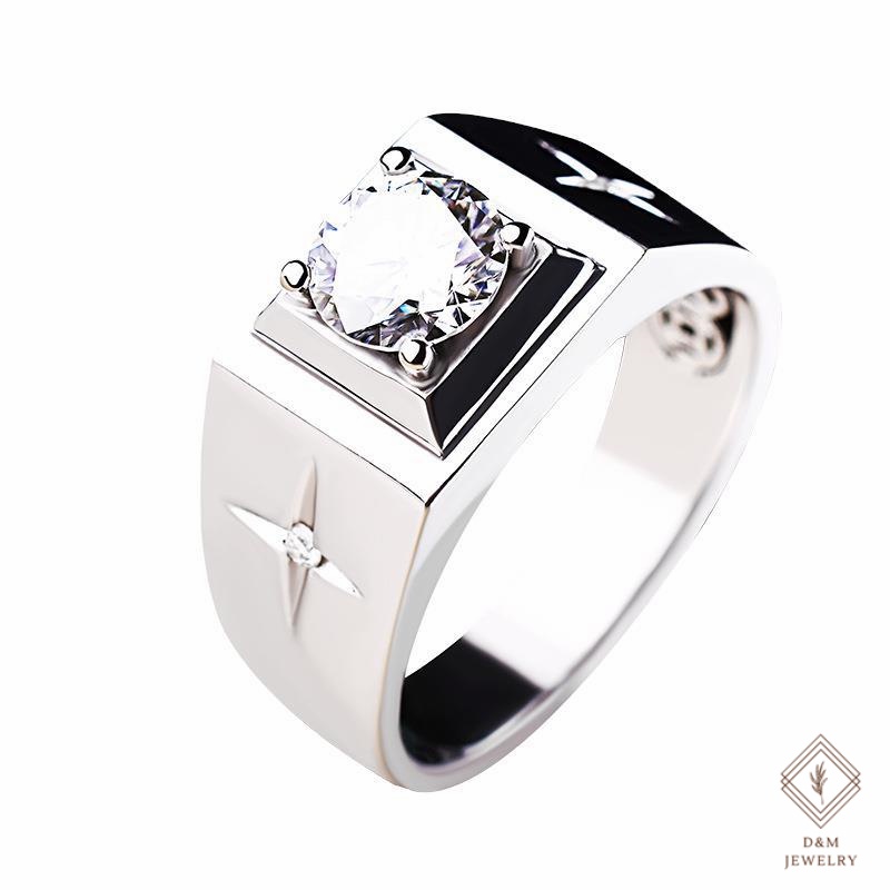 Men's Diamond Ring Men's 18K White Gold Business Simple Fourpointed