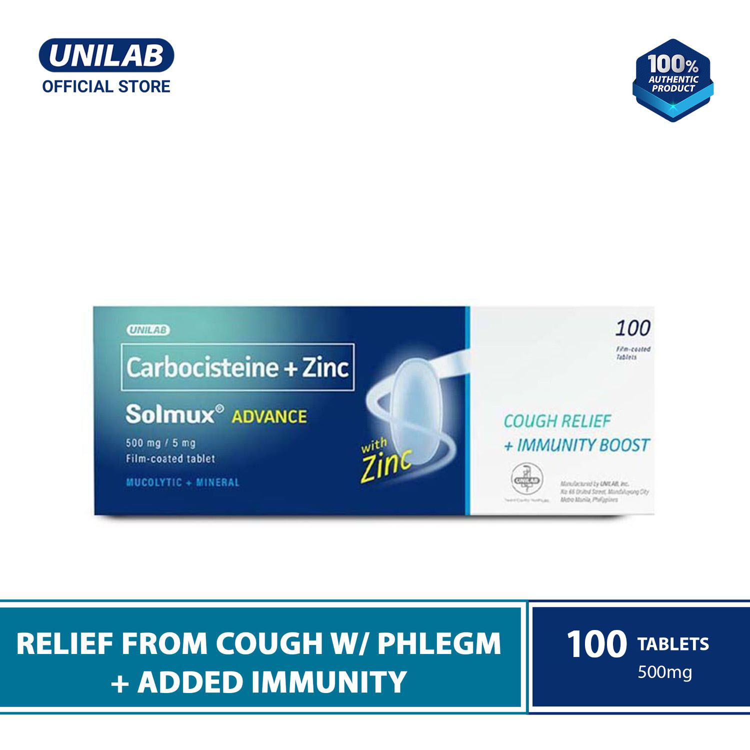 Unilab Solmux Advance 100 Tablets Cough with Phlegm Medicine