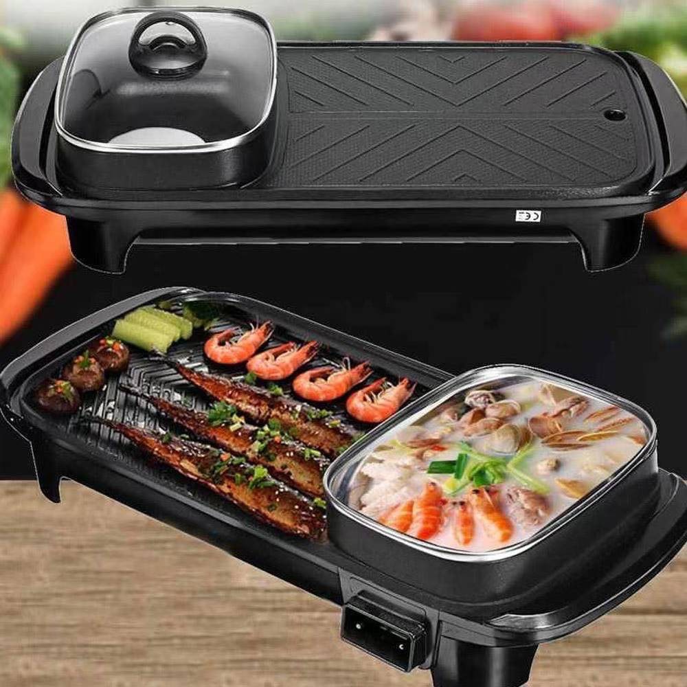 Authentic Electric Grill Hot Pot 2 in 1,Multifunctional Smokeless Grill
