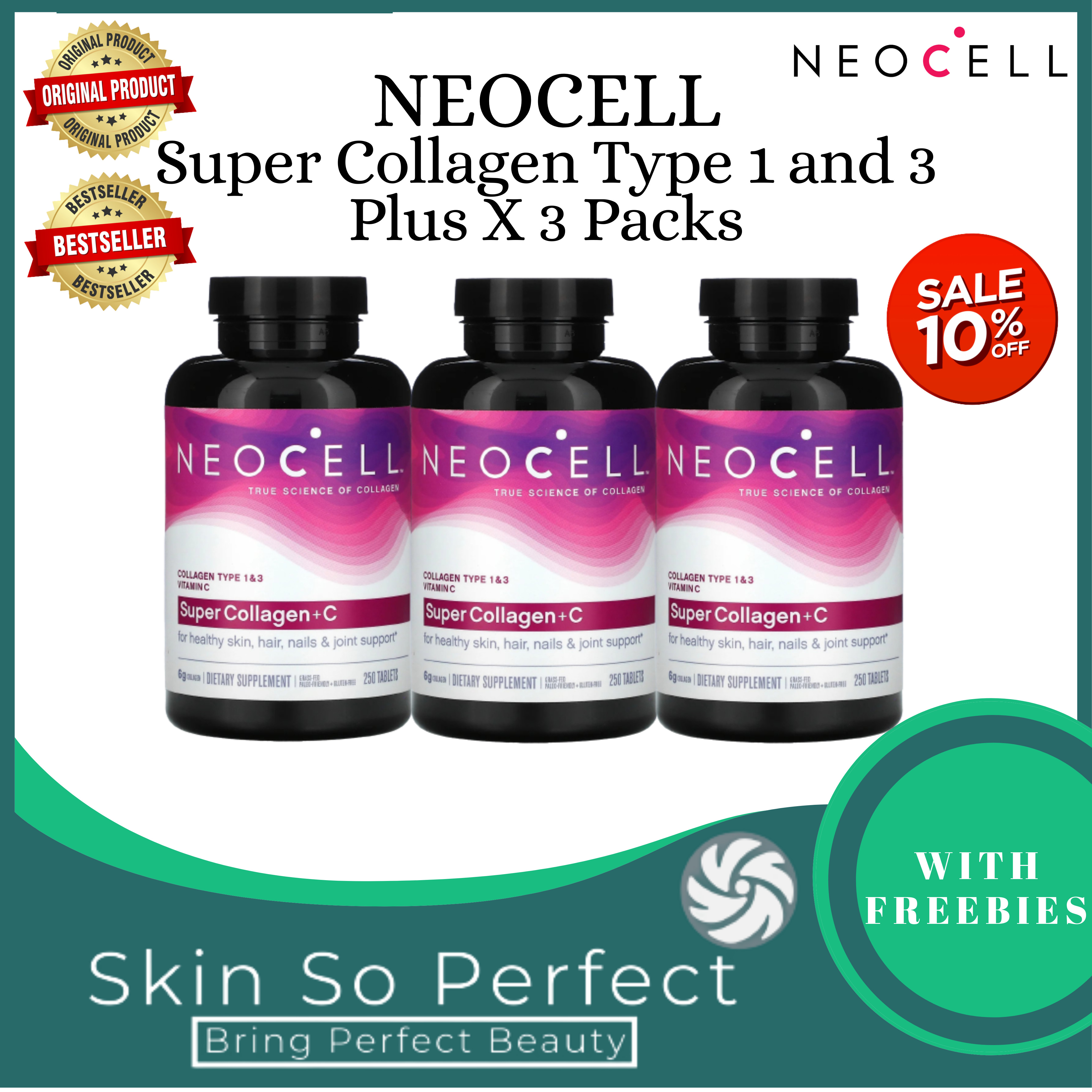 SKIN SO PERFECT NeoCell Super Collagen Type 1 and 3 plus C Tablets