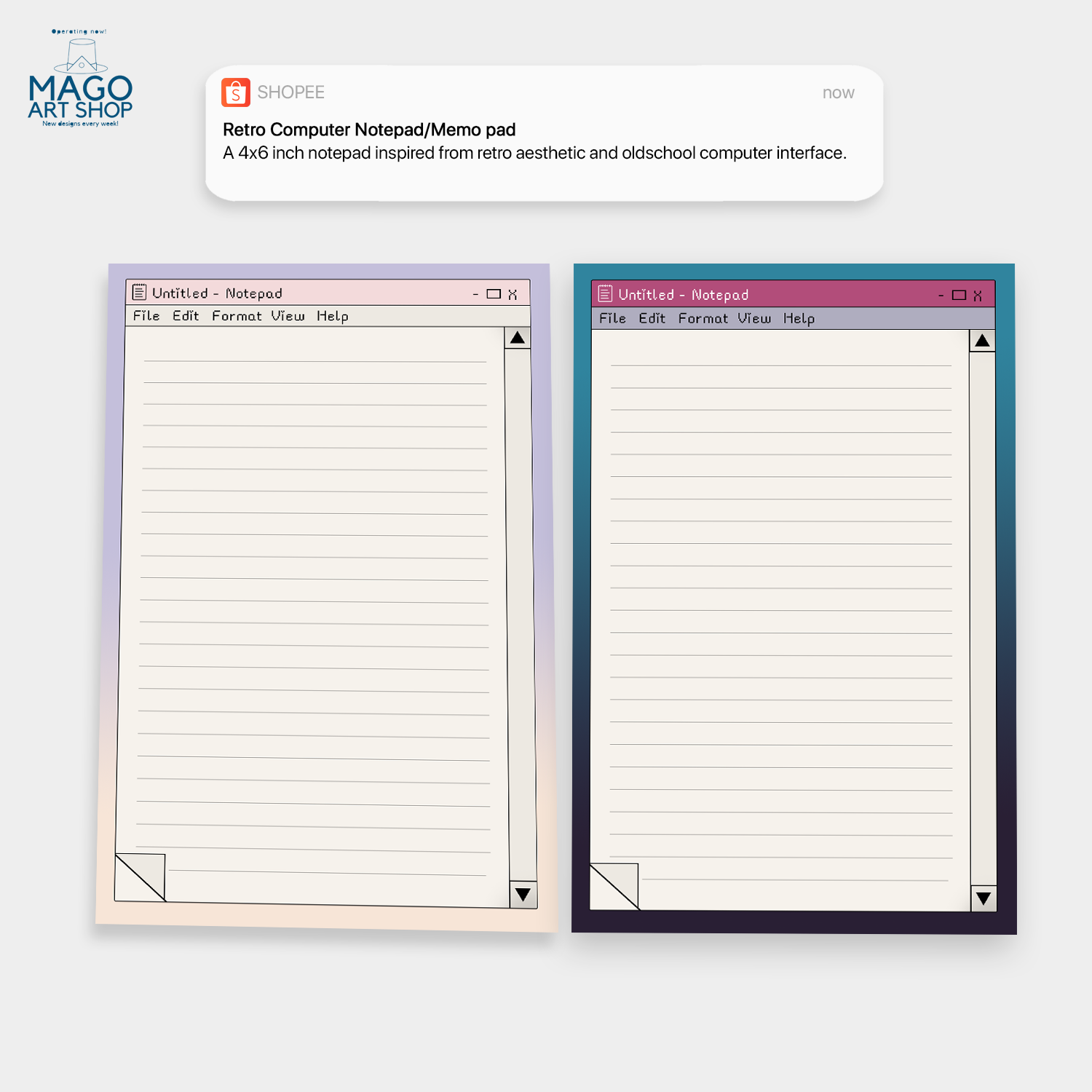 Note Pad Memo Pad Retro Computer Aesthetic Design MAGO ART SHOP