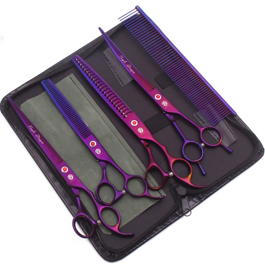 View of 【Dream】Purple Dragon 8-inch Pet Scissor Set Straight and Flat Scissor ...