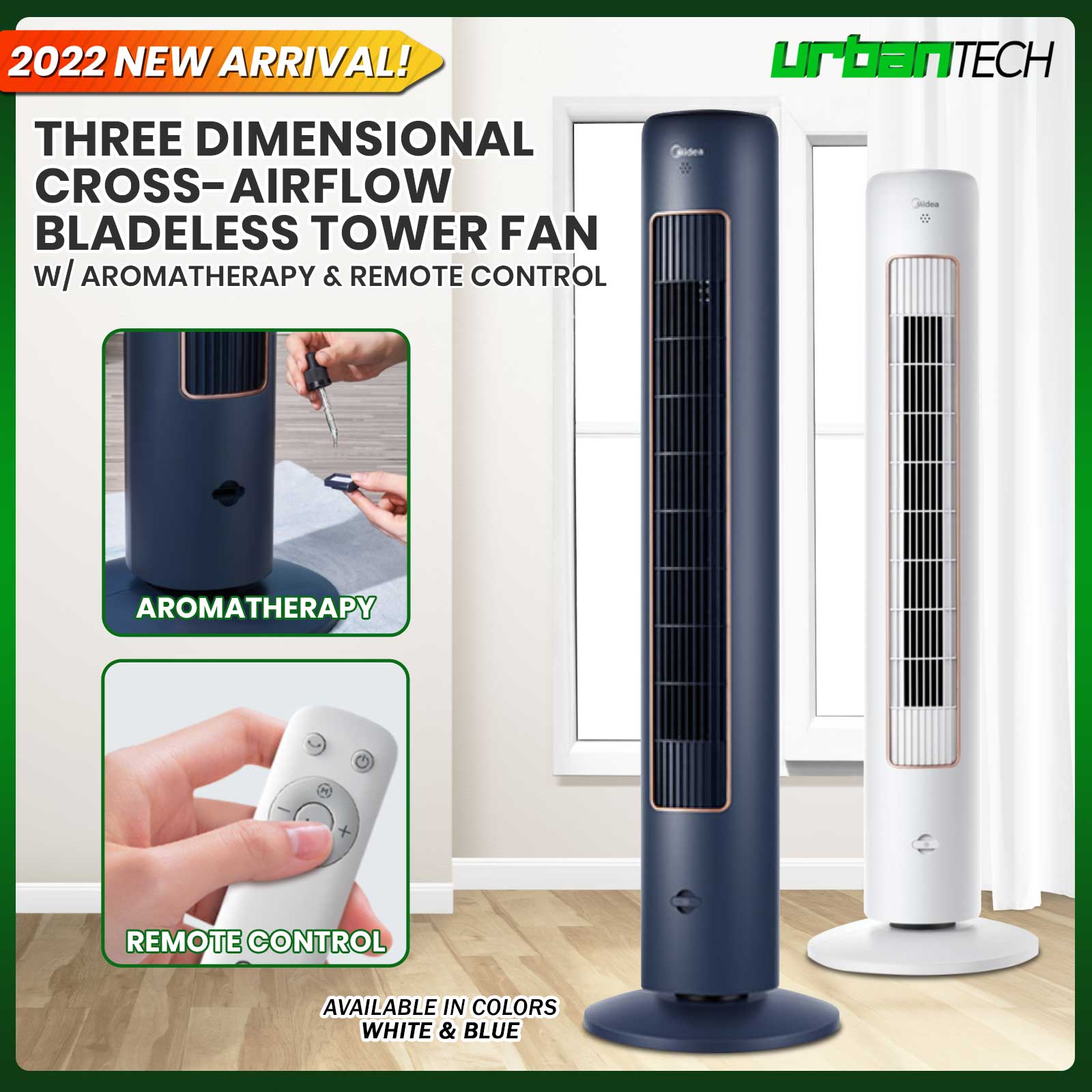 MIDEA Leafless Remote Control Tower Fan with Aromatherapy Cooling Fan