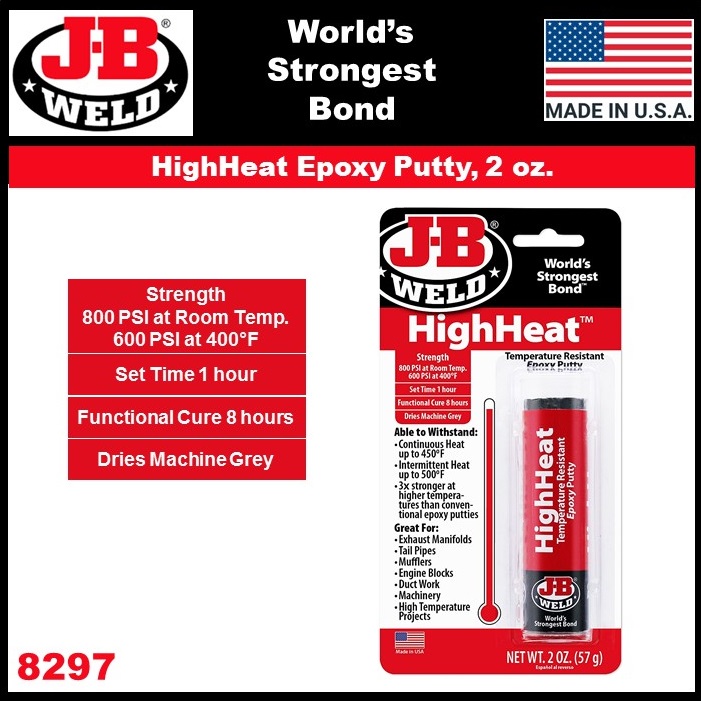 J-B Weld 8297 Epoxy Putty, High Heat, Gray, 2 oz.