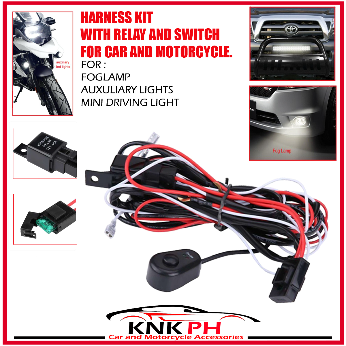 Universal Switch Wire with Relay Wiring Harness Kit Set for Car