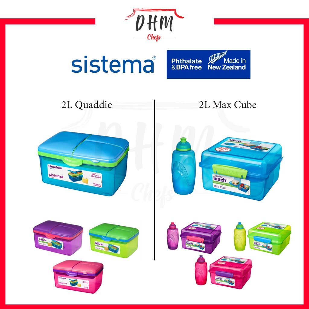 Sistema TO GO Kids Lunch Boxes & Meal Containers | 2 Twist 'n' Sip Kids Water Bottles, 2 Lunch Cube Max with Dividers & 2 Leak-Proof Yoghurt