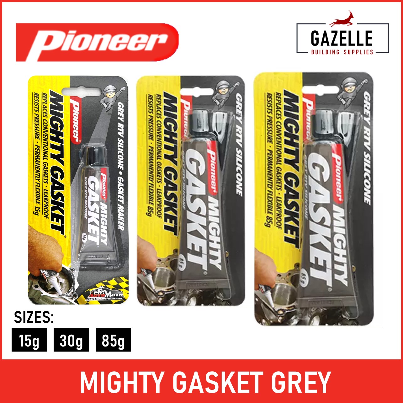 Pioneer Mighty Gasket Black Grey Red High Temp Rtv Silicon Liquid Grey G G G