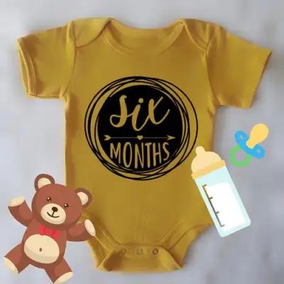 SIX MONTHS Unisex Baby Newborn Infant Monthly Milestone Statement Cotton Casual Short Sleeve Onesie One-Piece Babysuit Shirt