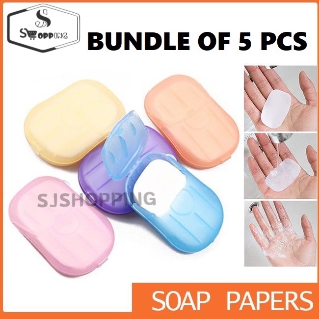 [SET Of 5pcs ] Portable Paper Hand Soap Toiletry Paper Soap Sheets