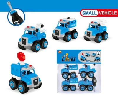 4 Pcs/Set DIY Disassemble Toy Construction Engineering Car Dump Truck Fire Truck Assembled Toys for Kids Boys Gift
