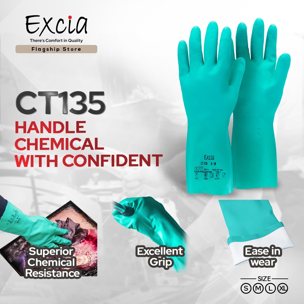 Excia CT135 Chemical Resistance Glove Long Lasting Flock Lining Foreman