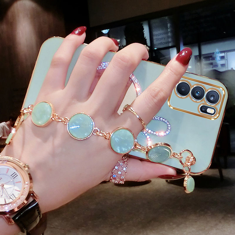 AnDyH Precise camera protection case For OPPO A16 2021 cases Bunny makeup mirror with gemstone bracelet