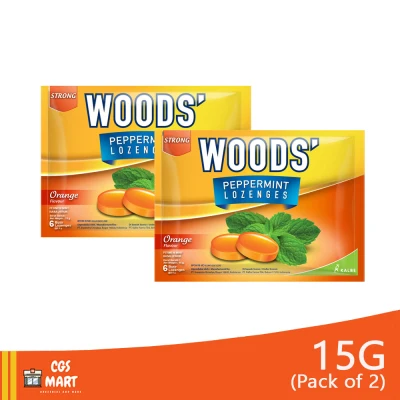 Pack of 2 Woods Strong Peppermint Lozenges Orange Flavor 15g Product of Indonesia