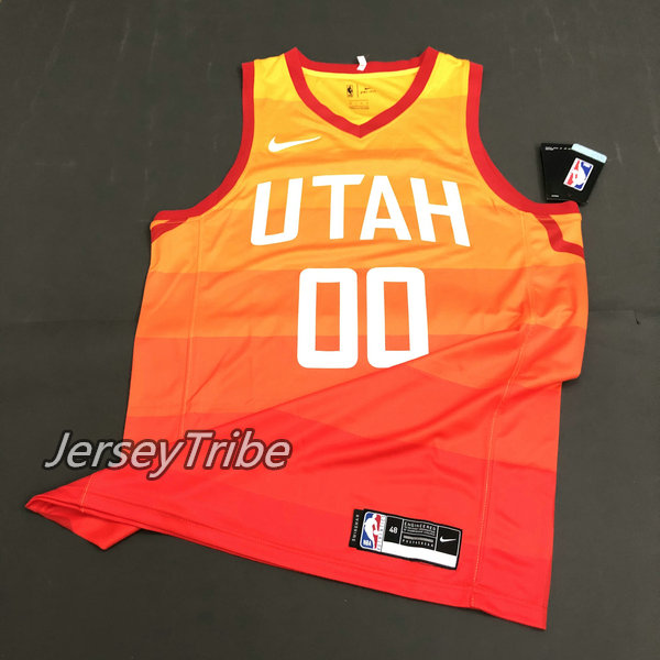 Original บาสเก็ตบอล NBA Mens Jersey Utah แจ๊ส #00 JordanˉClarkson ความร้อน Pressed City Edition เสื้อบาสเกตบอลสวิงแมนสีส้ม