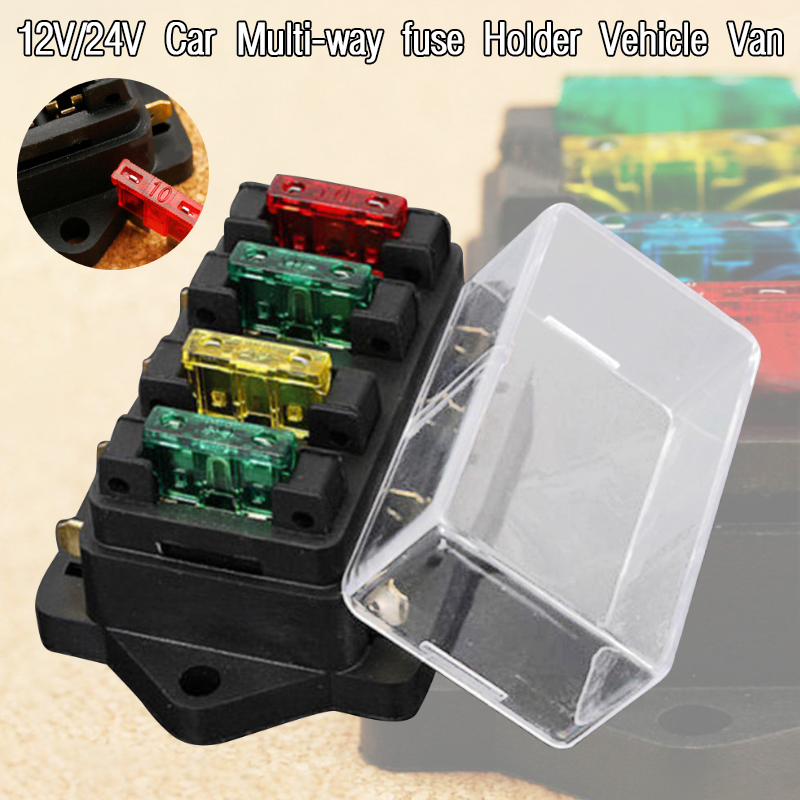 Car 4 Way Circuit Standard ATO Blade Fuse Box Block Holder 12V/24V+4